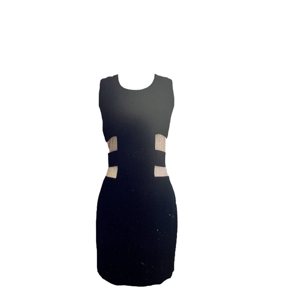 Nomia Dress Size 2 Black Silk Cutout with Mesh Tan Panels Short Sheath - Picture 3 of 12